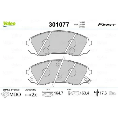 Imagem de VALEO 301077 Jogo de pastilhas para travão disco FIRST Eixo dianteiro incl. contacto aviso desgaste sem chapa anti ruído