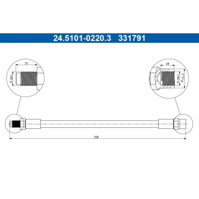 Imagem de ATE 24.5101 0220.3 Mangueira de Travão 250mm M10x1mm