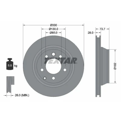 Imagem de TEXTAR PRO+ 92122005 Disco de travão 330 28 05/07 130 interior ventilado revestido alto carbono sem pernos fixação da roda, cubo roda