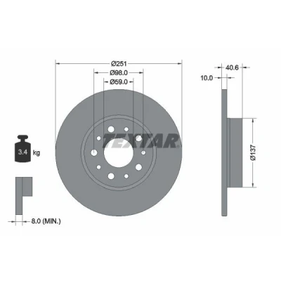 Imagem de TEXTAR PRO 92244303 Disco de travão 251 10 05/10 98 cheio revestido sem pernos fixação da roda, cubo roda FIAT: Tipo Carrinha