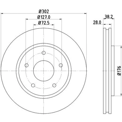 Imagem de HELLA PRO 8DD 355 115 841 Disco de travão 302 28 05/05 127 ventilado fora revestido sem pernos fixação da roda, cubo roda