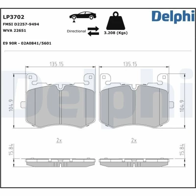 Imagem de DELPHI LP3702 Jogo de pastilhas para travão disco preparado indicador aviso desgaste com chapa anti ruído sem acessórios JAGUAR: F Pace