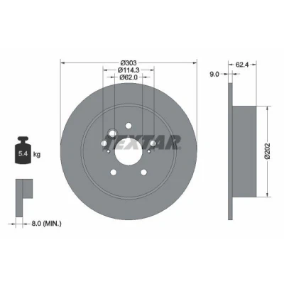 Imagem de TEXTAR 92144100 Disco de travão 303 9 05/08 114,3 cheio sem pernos fixação da roda, cubo roda TOYOTA: RAV4 II SUV
