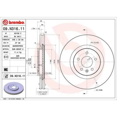 Imagem de BREMBO 09.N316.11 Disco de travão 345 30 5 interior ventilado revestido alto carbono OPEL: Insignia B Grand Sport, Sports Tourer