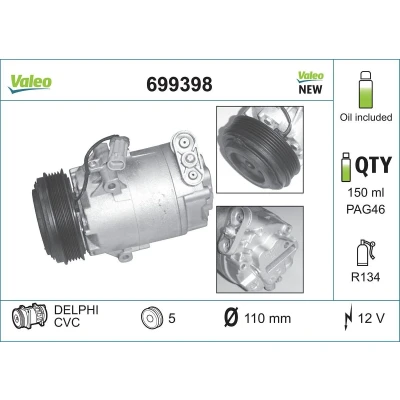 Imagem de VALEO 699398 compressor 6CVC 12 PAG 46 R 134a com óleo de NEW ORIGINAL PART OPEL: Astra G CC, Caravan, Corsa C Hatchback