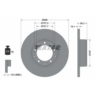 Imagem de TEXTAR PRO 92230503 Disco de travão 298 14,1 05/10 127 cheio revestido sem pernos fixação da roda, cubo roda LAND ROVER: Defender SUV