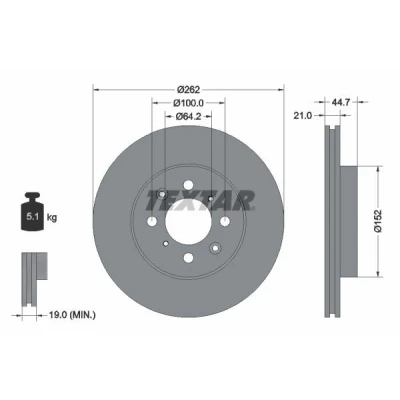 Imagem de TEXTAR PRO 92060903 Disco de travão 262 21 04/08 100 interior ventilado revestido sem pernos fixação da roda, cubo roda