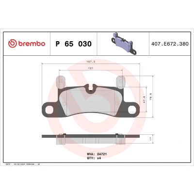 Imagem de BREMBO P 65 030 Jogo de pastilhas para travão disco preparado indicador aviso desgaste com pesos equilíbrio, sem acessórios