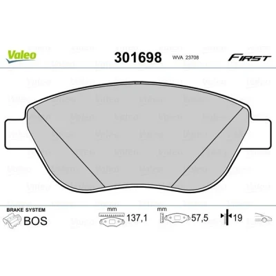 Imagem de VALEO 301698 Jogo de pastilhas para travão disco FIRST Eixo dianteiro excl. contacto aviso desgaste com chapa anti ruído FIAT: Doblo I Cargo