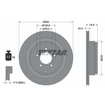 Imagem de TEXTAR PRO 92175503 Disco de travão 354 20 05/07 120 ventilado fora revestido sem pernos fixação da roda, cubo roda
