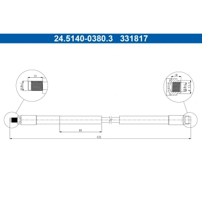 Imagem de ATE 24.5140 0380.3 Mangueira de Travão 435mm M10x1mm MERCEDES BENZ: SL Cabrio (R230) 55 AMG 5.4 Kompressor, 350 3.7, 65 6.0, 350, 500, 600