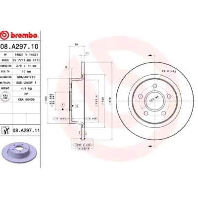 Imagem de Disco de travão BREMBO 08A29711 voltar/completo/1 peça