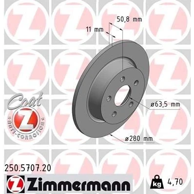 Imagem de ZIMMERMANN 250.5707.20 Disco de travão 280 11 5/5 5 108 cheio revestido FORD: Transit Connect V408 Van