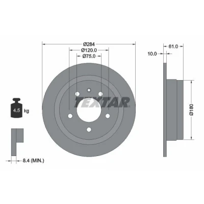 Imagem de TEXTAR 92022400 Disco de travão 284 10 05/06 120 cheio sem pernos fixação da roda, cubo roda BMW: 5 Sedan
