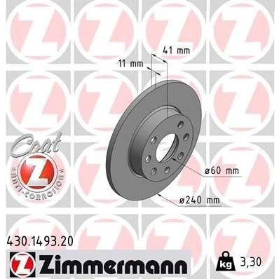 Imagem de ZIMMERMANN COAT Z 430.1493.20 Disco de travão 240 11 7/4 4 100 cheio revestido OPEL: Corsa C Hatchback, С Van