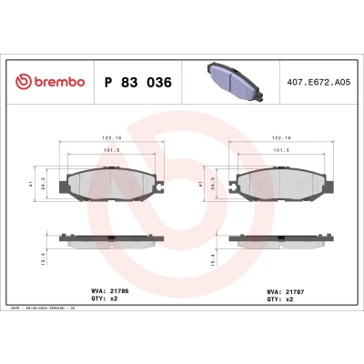 Imagem de BREMBO P 83 036 Jogo de pastilhas para travão disco preparado indicador aviso desgaste sem acessórios