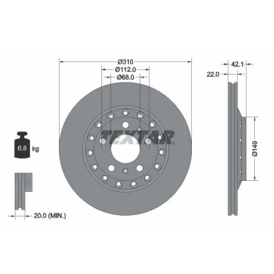 Imagem de TEXTAR PRO 92152303 Disco de travão 310 22 05/07 112 ventilado fora revestido sem pernos fixação da roda, cubo roda AUDI: A8 D3