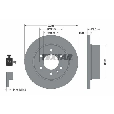 Imagem de TEXTAR 93143300 Disco de travão 298 16 06/07 130 cheio sem pernos fixação da roda, cubo roda MERCEDES BENZ: Classe V, Sprinter 3.5 T Van