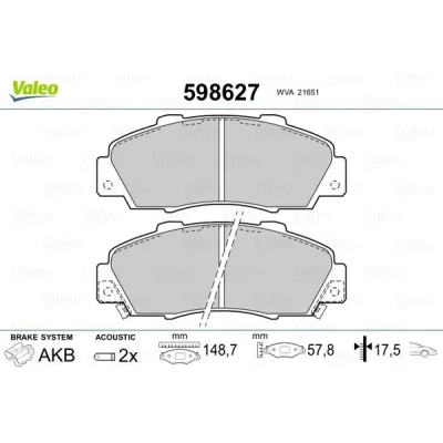 Imagem de VALEO 598627 Jogo de pastilhas para travão disco Eixo dianteiro incl. contacto aviso desgaste sem chapa anti ruído HONDA: CIVIC 6 Fastback