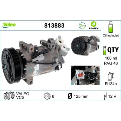 Imagem de VALEO REMANUFACTURED 813883 compressor VCS 12 PAG 46 R 134a com óleo de RENAULT: Clio 4, Captur