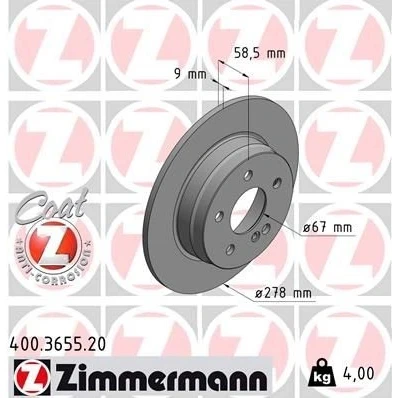 Imagem de ZIMMERMANN COAT Z 400.3655.20 Disco de travão 278 9 6/5 5 112 cheio revestido MERCEDES BENZ: Classe C T modell, Sedan, Coupe