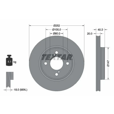 Imagem de TEXTAR 92303703 Disco de travão 252 20 04/06 100 interior ventilado revestido sem pernos fixação da roda, cubo roda