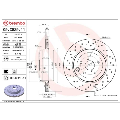 Imagem de BREMBO 09.C829.11 Disco de travão 326 20 5 perfurado/ventilado revestido alto carbono