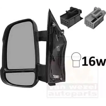 Imagem de espelho retrovisor Van Wezel 0983803 esquerda preto completo, convexo, ajustável pelo interior, com sensor de temeperatura, grande