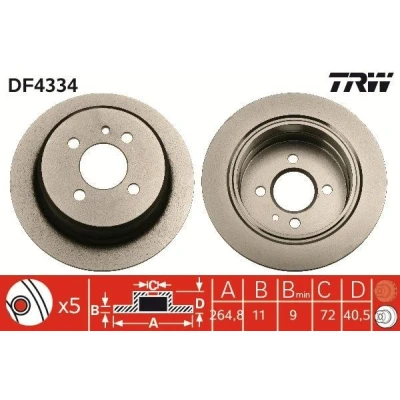 Imagem de TRW DF4334 Disco de travão 258 10 4 100 cheio pintado BMW: 3 Sedan