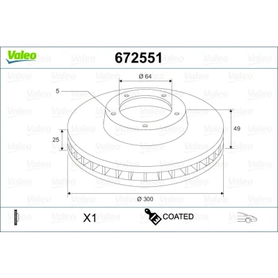 Imagem de VALEO 672551 Disco de travão Eixo dianteiro 300 25 5 ventilado revestido FORD: FOCUS 3, 2, 3 Turnier, VOLVO: V50, C30, C70 2 Cabriolet