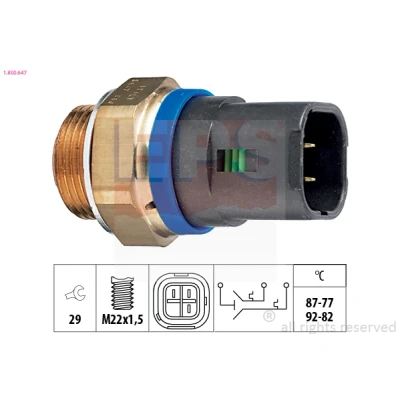 Imagem de EPS 1.850.647 Interruptor de temperatura, ventilador do radiador M22x1,5 Made in Italy OE Equivalent RENAULT: LAGUNA 1, MEGANE Kangoo I Express