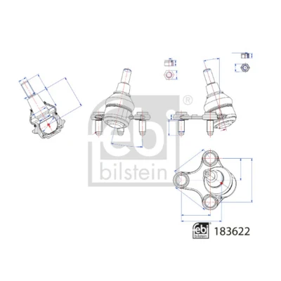 Imagem de FEBI BILSTEIN 183622 Rótula de suspensão Eixo dianteiro, lado esquerdo com jogo parafusos, porca