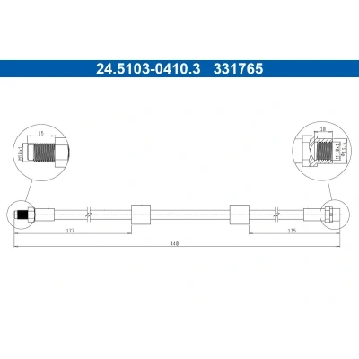 Imagem de ATE 24.5103 0410.3 Mangueira de Travão 440mm M10x1mm BMW: 5 Sedan, Touring