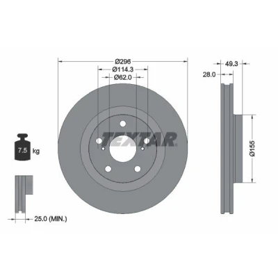 Imagem de TEXTAR PRO 92168803 Disco de travão 296 28 05/07 114,3 interior ventilado revestido sem pernos fixação da roda, cubo roda