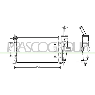 Imagem de PRASCO FT133R002 Radiador, arrefecimento do motor Alumínio 580 322 23 Aletas de refrigeração unidas mecanicamente FIAT: Punto II Hatchback