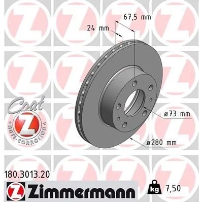 Imagem de ZIMMERMANN Disco de travão FIAT: Ducato III Van, Camião plataforma / Chassis, II CITROËN: Jumper I Van COAT Z