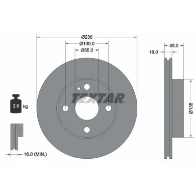 Imagem de TEXTAR 92061500 Disco de travão 235 18 04/05 100 interior ventilado sem pernos fixação da roda, cubo roda MAZDA: MX 5 I, FAMILIA