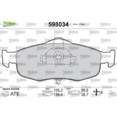 Imagem de VALEO 598034 Jogo de pastilhas para travão disco Eixo dianteiro excl. contacto aviso desgaste sem chapa anti ruído FORD: MONDEO 1