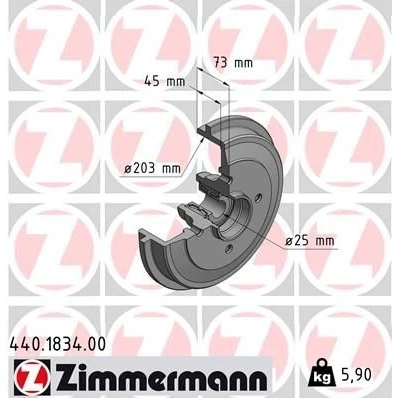 Imagem de ZIMMERMANN 440.1834.00 Tambor de Travão com o rolamento da roda, anel sensor do ABS 245 CITROËN: C3 II, C2 Hatchback, I Hatchback
