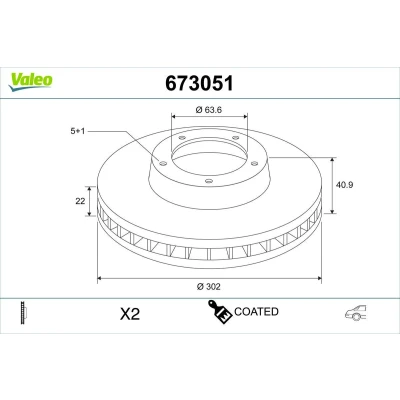 Imagem de VALEO Disco de travão VOLVO: V60 I, S60 II, XC70 II Carrinha Eixo traseiro 302mm 22mm 5furos ventilado revestido alto carbono 673051 Discos