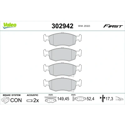 Imagem de VALEO 302942 Jogo de pastilhas para travão disco Eixo dianteiro incl. contacto aviso desgaste sem parafusos, com chapa anti ruído