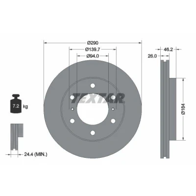Imagem de TEXTAR PRO 92167103 Disco de travão 290 26 06/08 139,7 interior ventilado revestido sem pernos fixação da roda, cubo roda