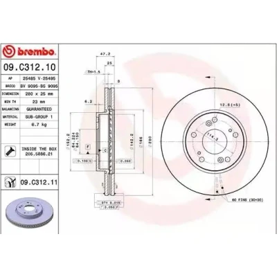 Imagem de BREMBO COATED DISC LINE 09.C312.11 Disco de travão 280 25 5 interior ventilado revestido com parafusos HONDA: CIVIC 9, 8