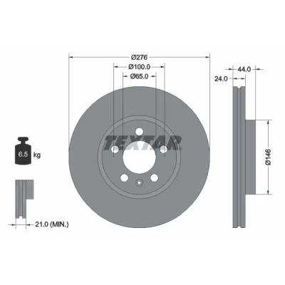 Imagem de TEXTAR 92313703 Disco de travão 276 24 05/06 100 interior ventilado revestido sem o rolamento da roda, pernos fixação cubo roda