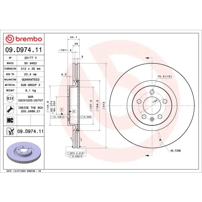 Imagem de BREMBO 09.D974.11 Disco de travão 312 25 5 interior ventilado revestido alto carbono com parafusos