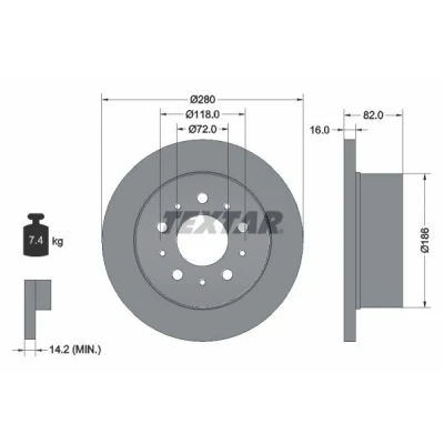 Imagem de TEXTAR 92157403 Disco de travão 280 16 05/10 118 cheio revestido sem pernos fixação da roda, cubo roda PRO+ FIAT: Ducato III Van