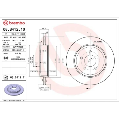 Imagem de BREMBO COATED DISC LINE 08.B412.11 Disco de travão 302 12 5 cheio revestido