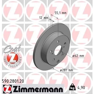 Imagem de ZIMMERMANN COAT Z 590.2801.20 Disco de travão 281 12 8/5 5 114 cheio revestido TOYOTA: RAV4 III SUV, IV SUV