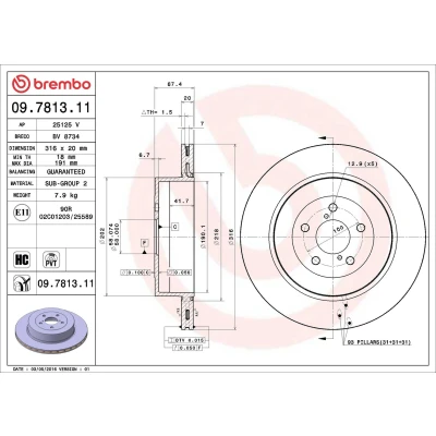 Imagem de BREMBO COATED DISC LINE 09.7813.11 Disco de travão 316 20 5 interior ventilado revestido alto carbono SUBARU: Impreza II Sedan
