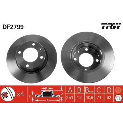 Imagem de TRW DF2799 Disco de travão 251 12 4 108 cheio pintado com parafusos CITROËN: Xantia Carrinha